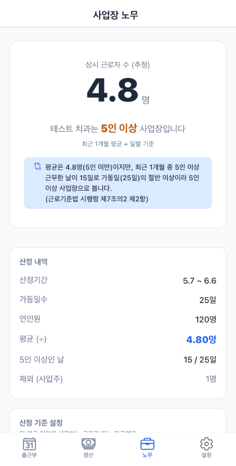 사업장 노무 - 상시 근로자 수